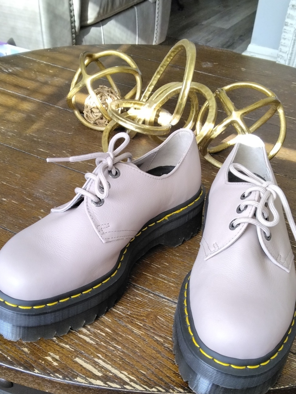 New DR. MARTENS Pale Lavender Black Yellow Chunky Lace-Up Platforms
